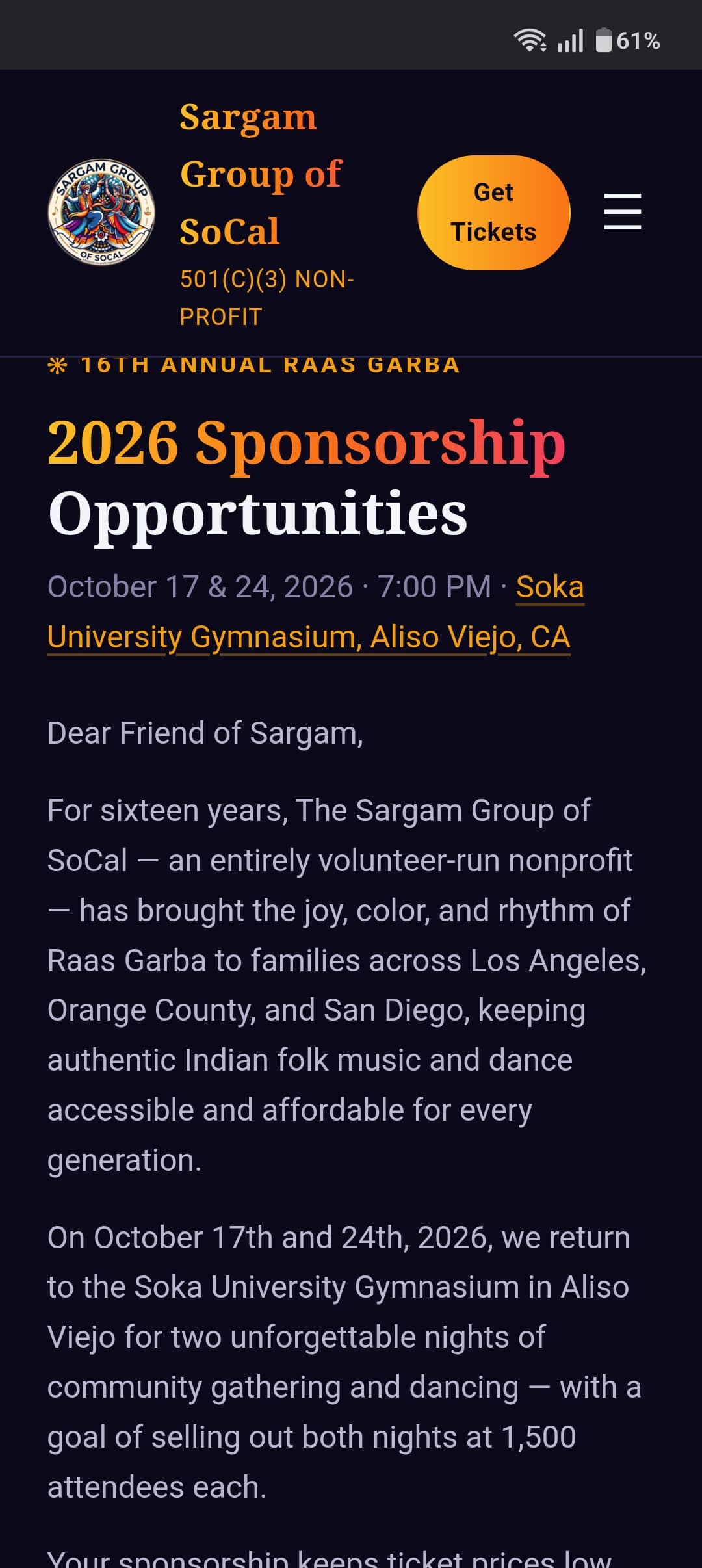 16th Annual Raas Garba - Sargam Group of SoCal